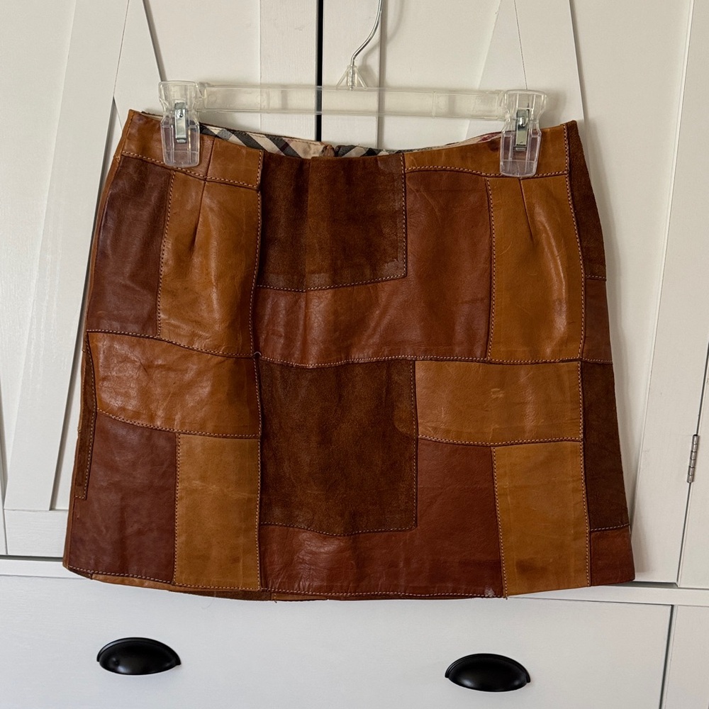 Burberry Patchwork Leather Mini Skirt - Brown and Tan